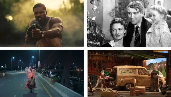 Clockwise from top left: Sinners, It's a Wonderful Life, Wallace & Gromit: Vengeance Most Fowl, Joyland