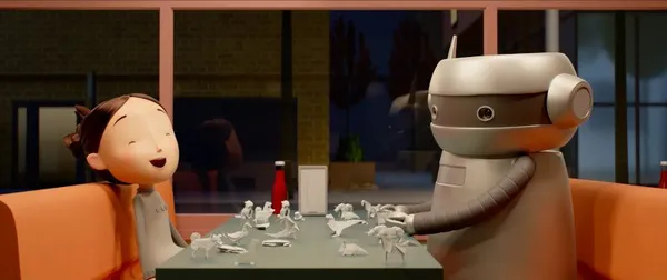 Eric San says the origami scene was inspired by a meal with his mum. She turned a chopstick packet into a shape. 'I was holding it like it was a jewel in my hand,' he recalls